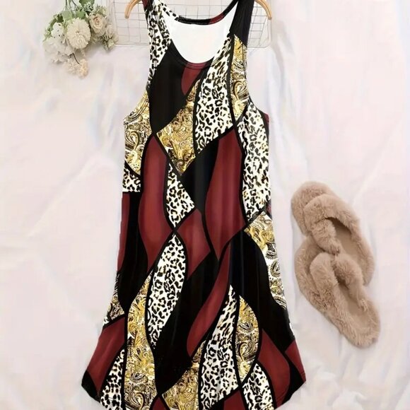 BOGO 5X Plus Size Retro Leopard & Paisley Round Neck Tank Nightdress PJs Lounge - Picture 7 of 12
